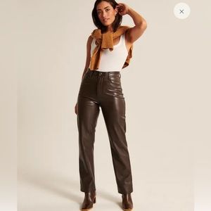 Abercrombie & Fitch Curve Love Brown Vegan Leather 90s Straight Pant.